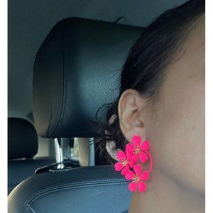Hot pink earrings neon pink hot pink  flower chunky earrings flower statement